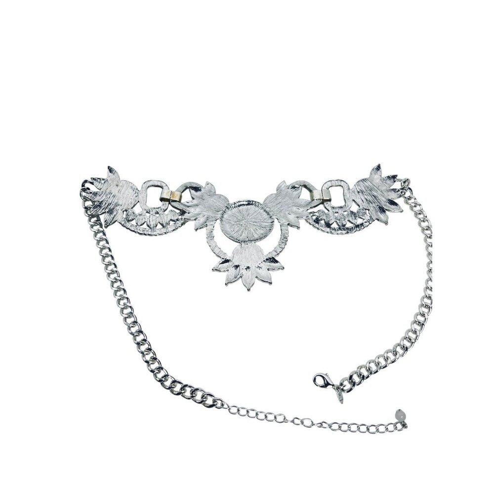 Avon Silver Tone White Enamel And Faux Turquois Statement Necklace (6160) - Picture 8 of 8